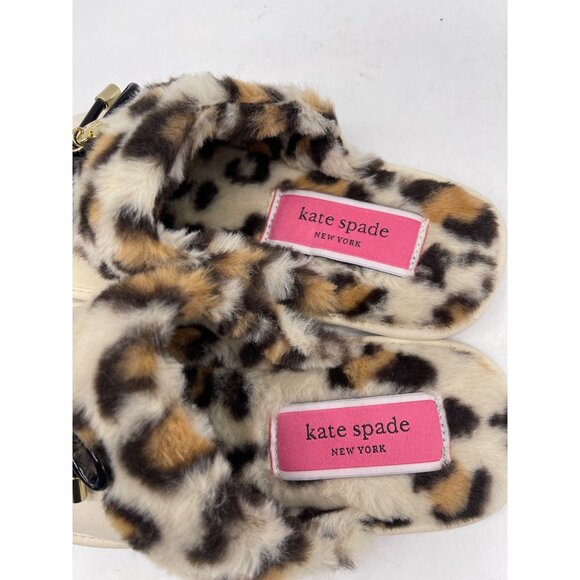 Kate Spade Lacey Leopard Cream Slippers with Faux Fur Lining Size 6.5 /7 - Picture 7 of 8
